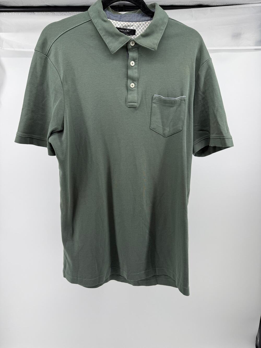 Tahari Cotton Polo Shirt Pocket Casual Golf Office Dadcore Green Large